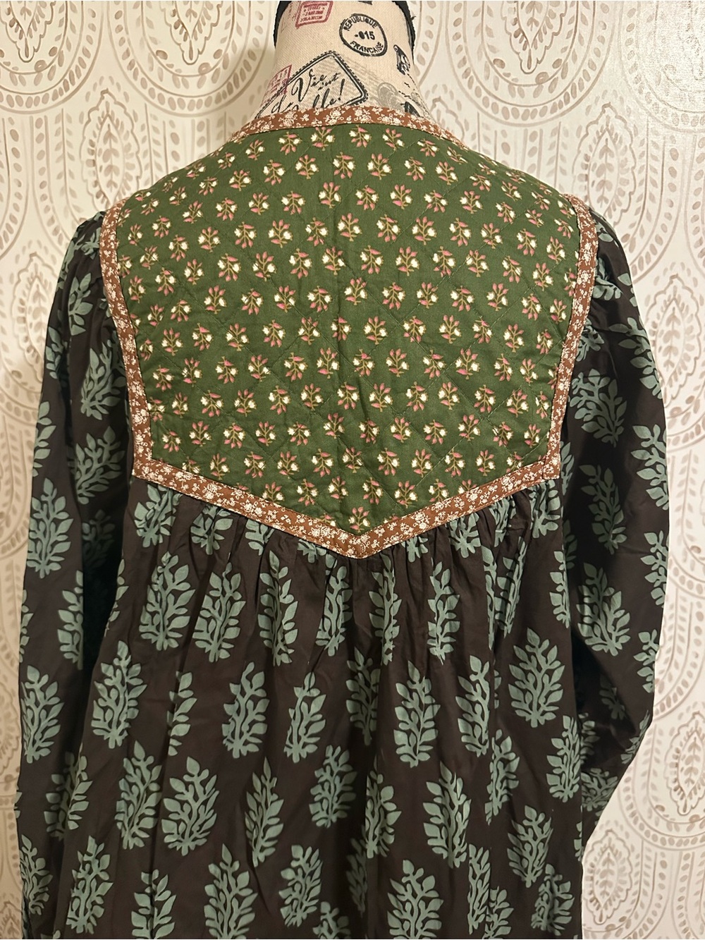 Boho Printed Long Sleeve Women's Mini Dress - Green Pattern - Tags fell off - Picture 3 of 7